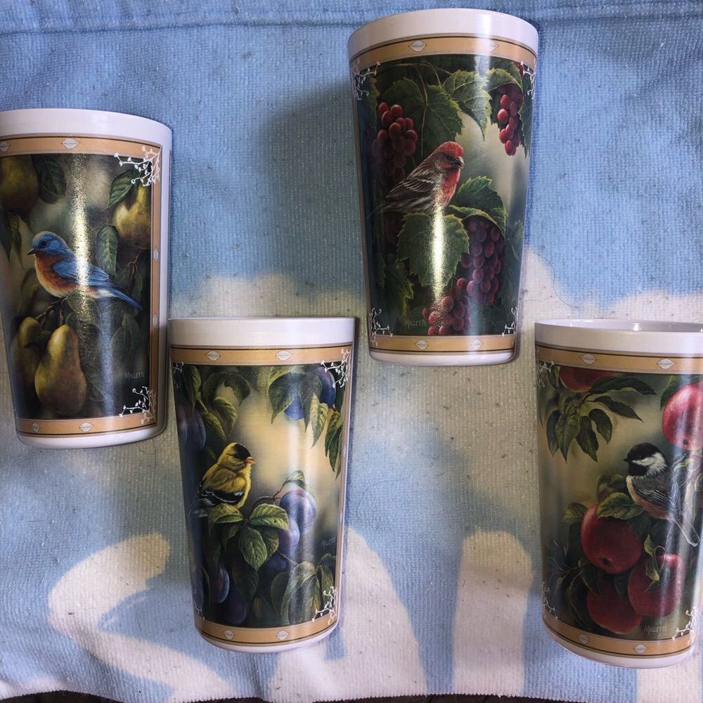 NWOT RD housewares 2013 wild wings bird scenes melamine drinking cups set of 4